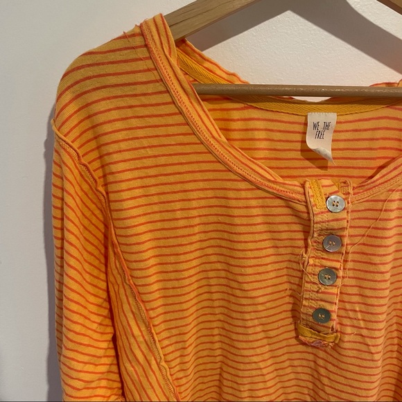 Free People Orange Stripe Hong Kong Henley Top S - Picture 5 of 9